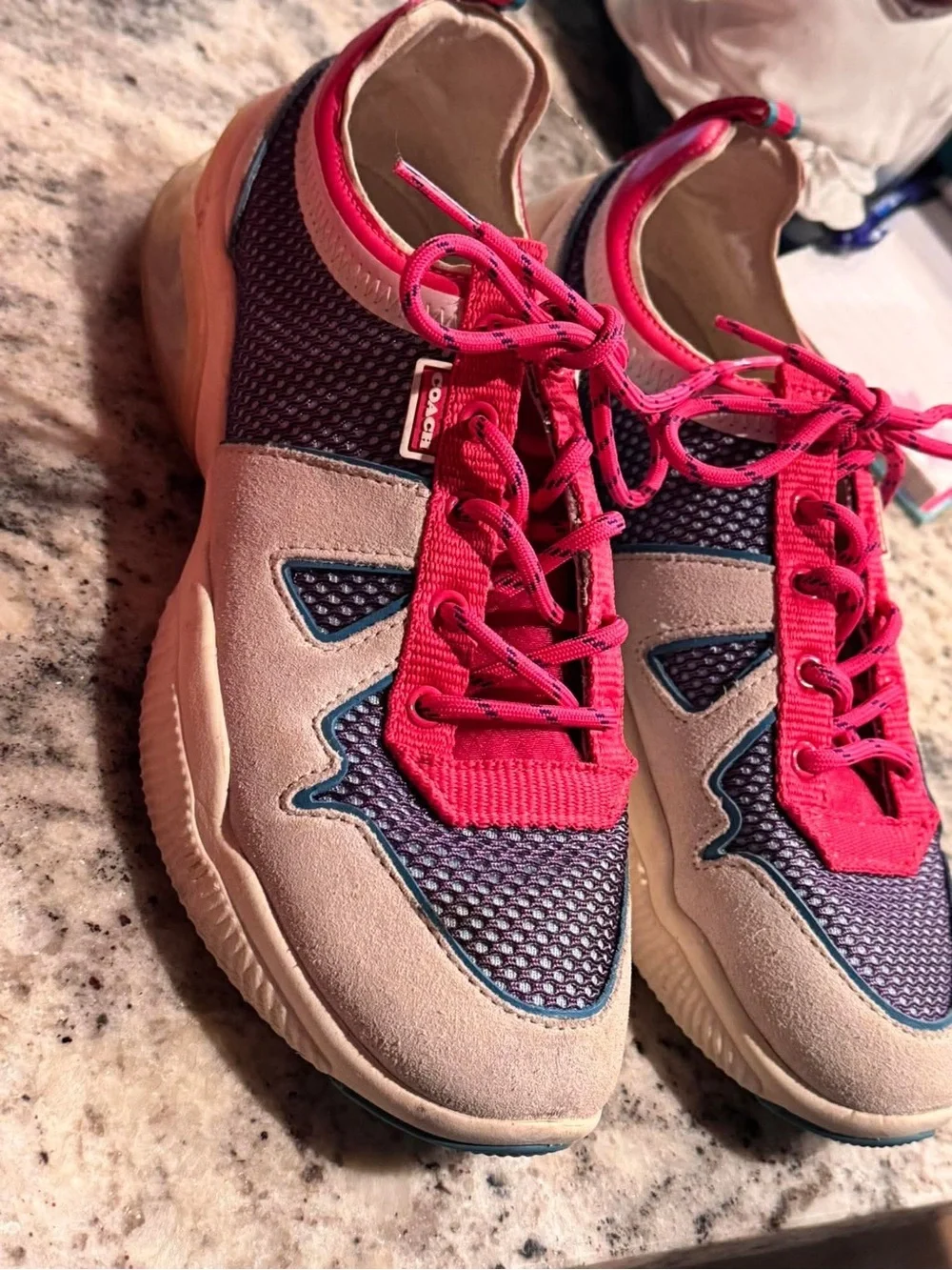 Coach Women's Multi-Colored Sneakers in Pink, Blue & Cream SIZE 10